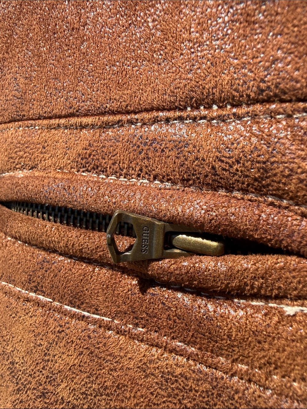 Guess Y2K New Unisex Brown Faux Suede Bomber Jacket with Shearling/ pockets "L" - Picture 5 of 17